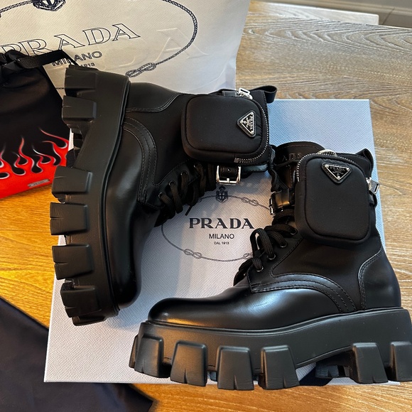 Prada Monolith leather and Re-Nylon boots with pouch